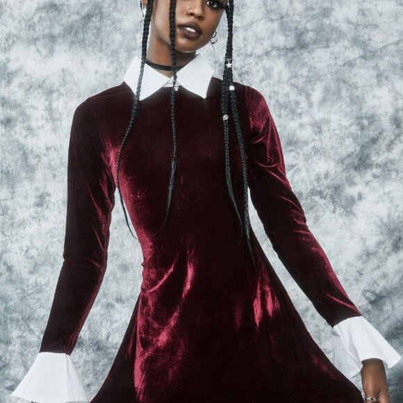 Delia's Velvet A-Line Collared Mini Dress - Red - Sz S - Picture 1 of 6